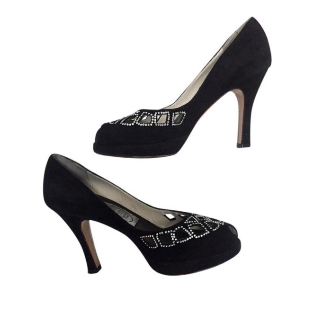 Emma Hope's Black Suede Platform Peep Toe Pumps